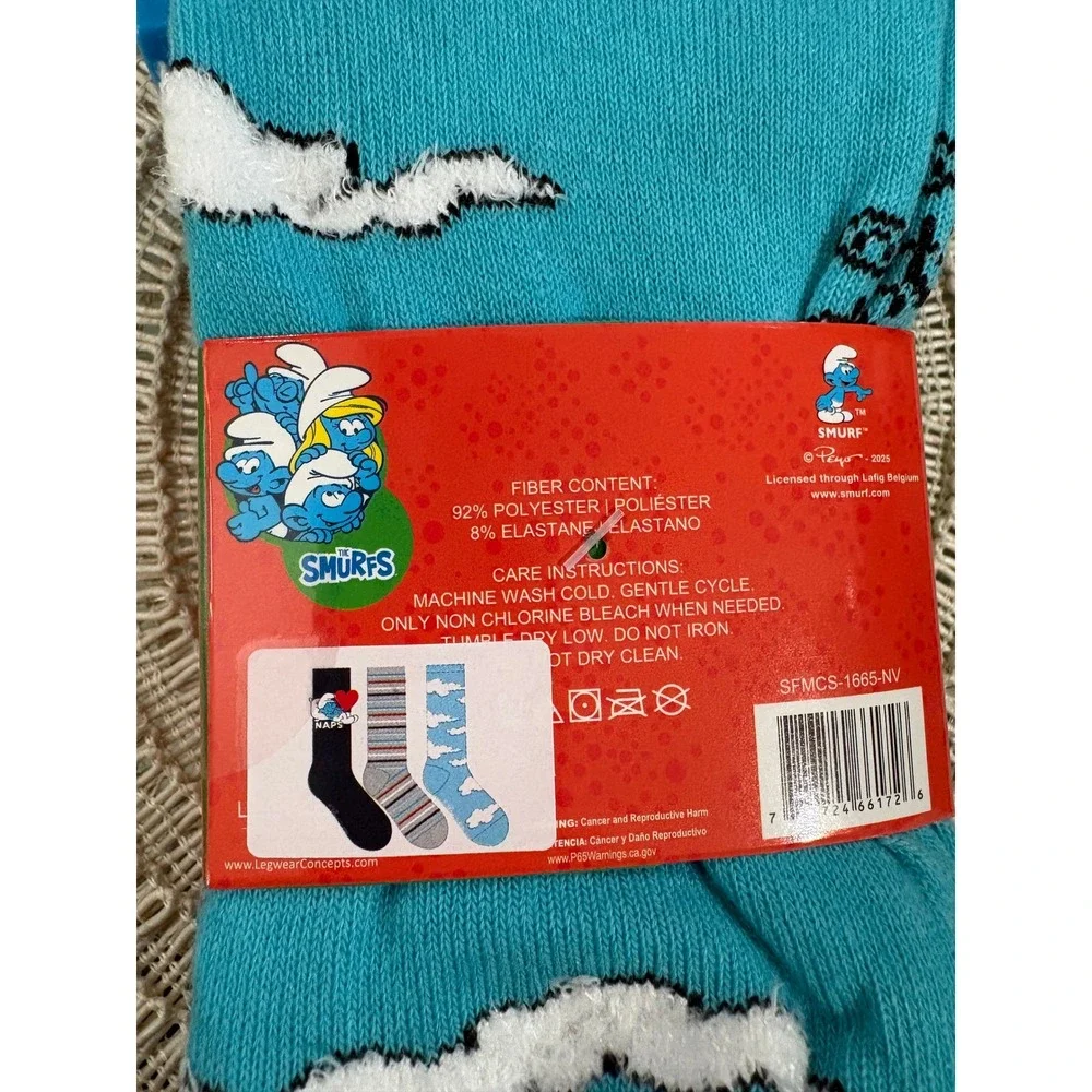 The Smurfs‎ Crew Socks 3 Pairs Navy Blue Grey Naps Size 6-12